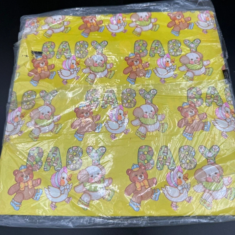 Vintage 1986 Celebrations Baby Shower Gift Wrap 2 Sheets Yellow Bear 29020-C